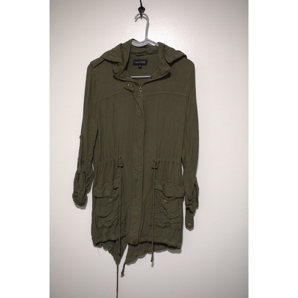 New Look Women Olive Green Utility Anorak Jacket Hooded Drawstring Waist Medium